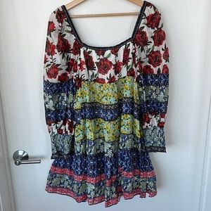 Alice + Olivia Rowen Smocked-Cuff Square-Neck Tunic Dress